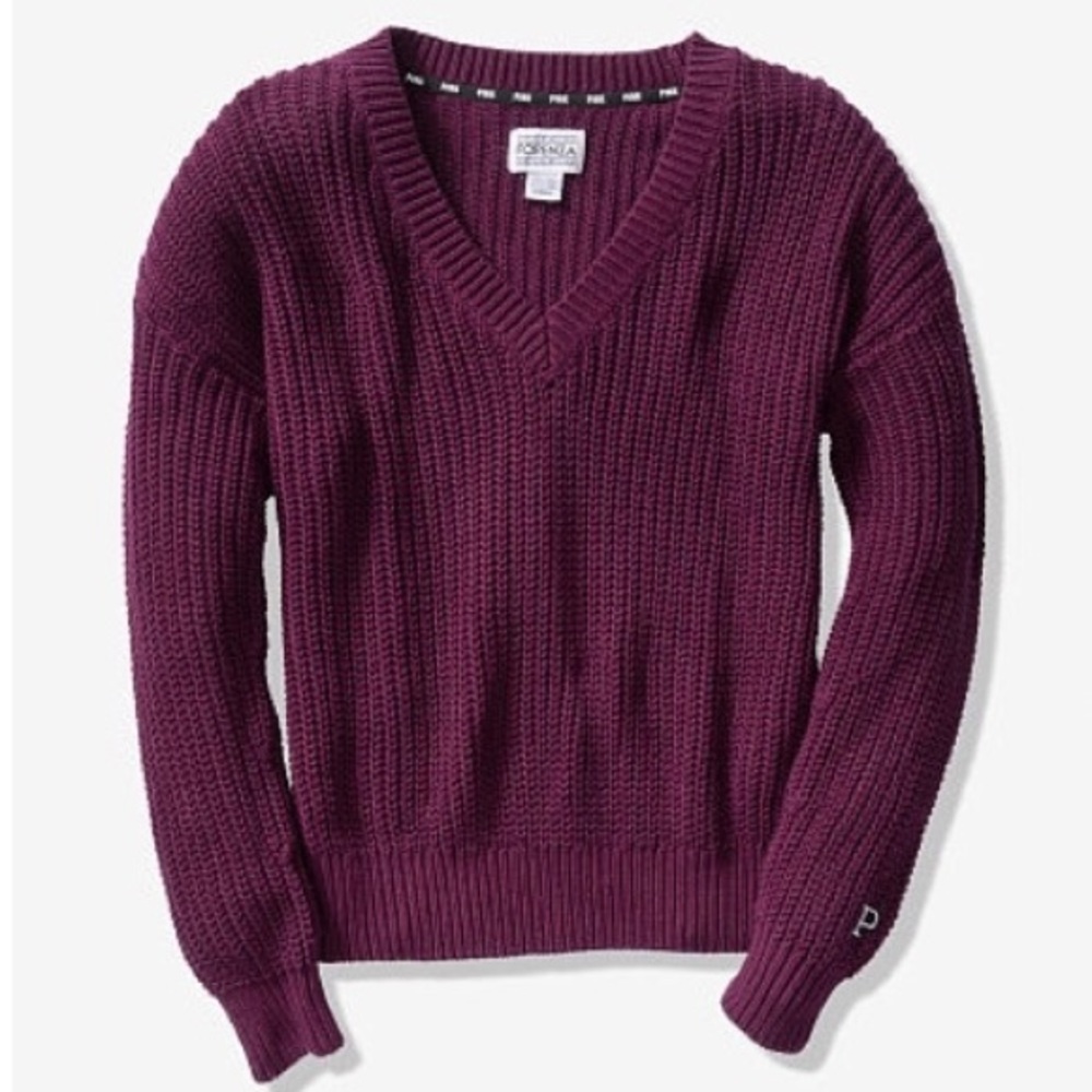 HTF PINK Victoria’s Secret Heritage Oversized V-Neck Sweater Top NWT - Picture 4 of 8